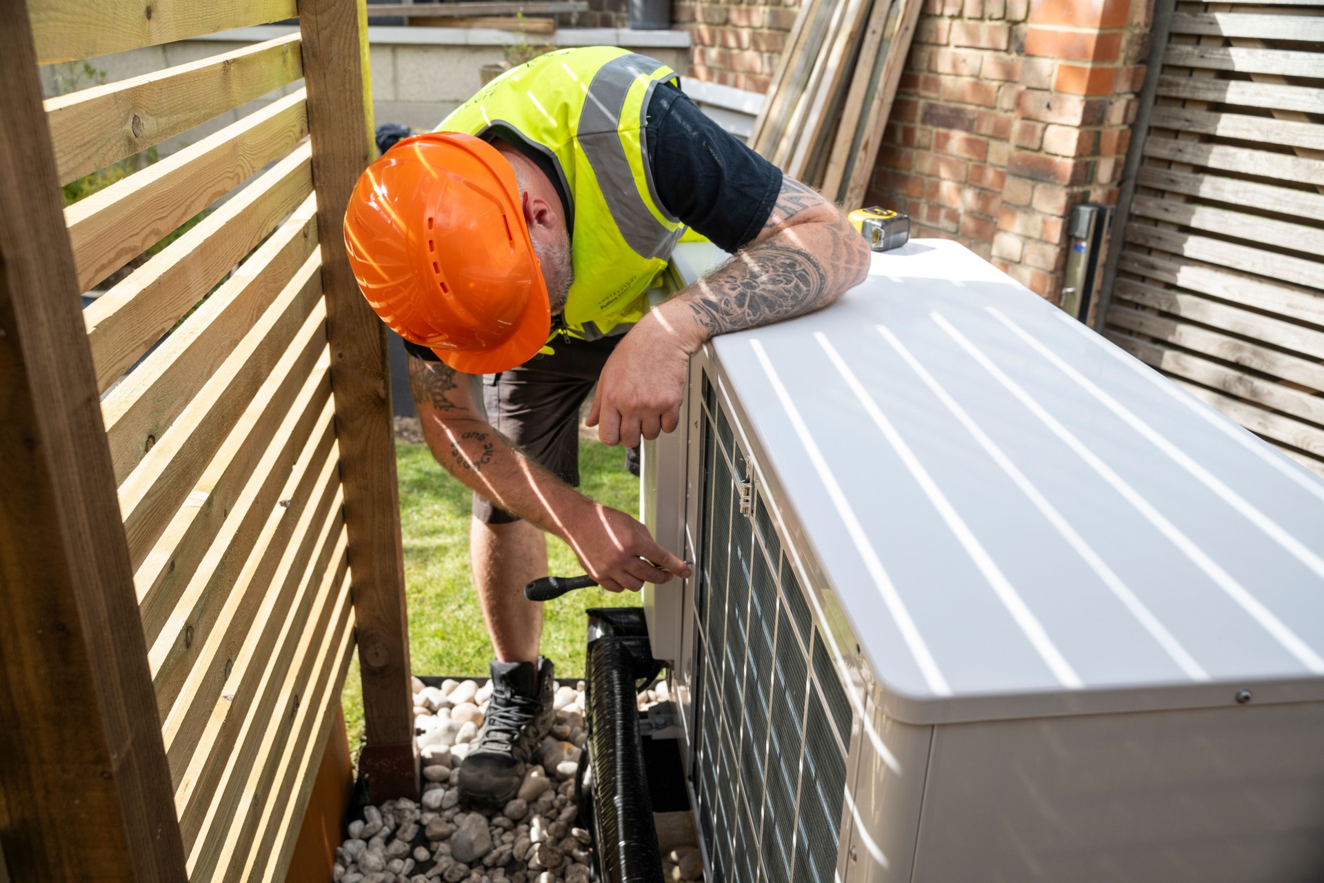 Working on an air source heat pump